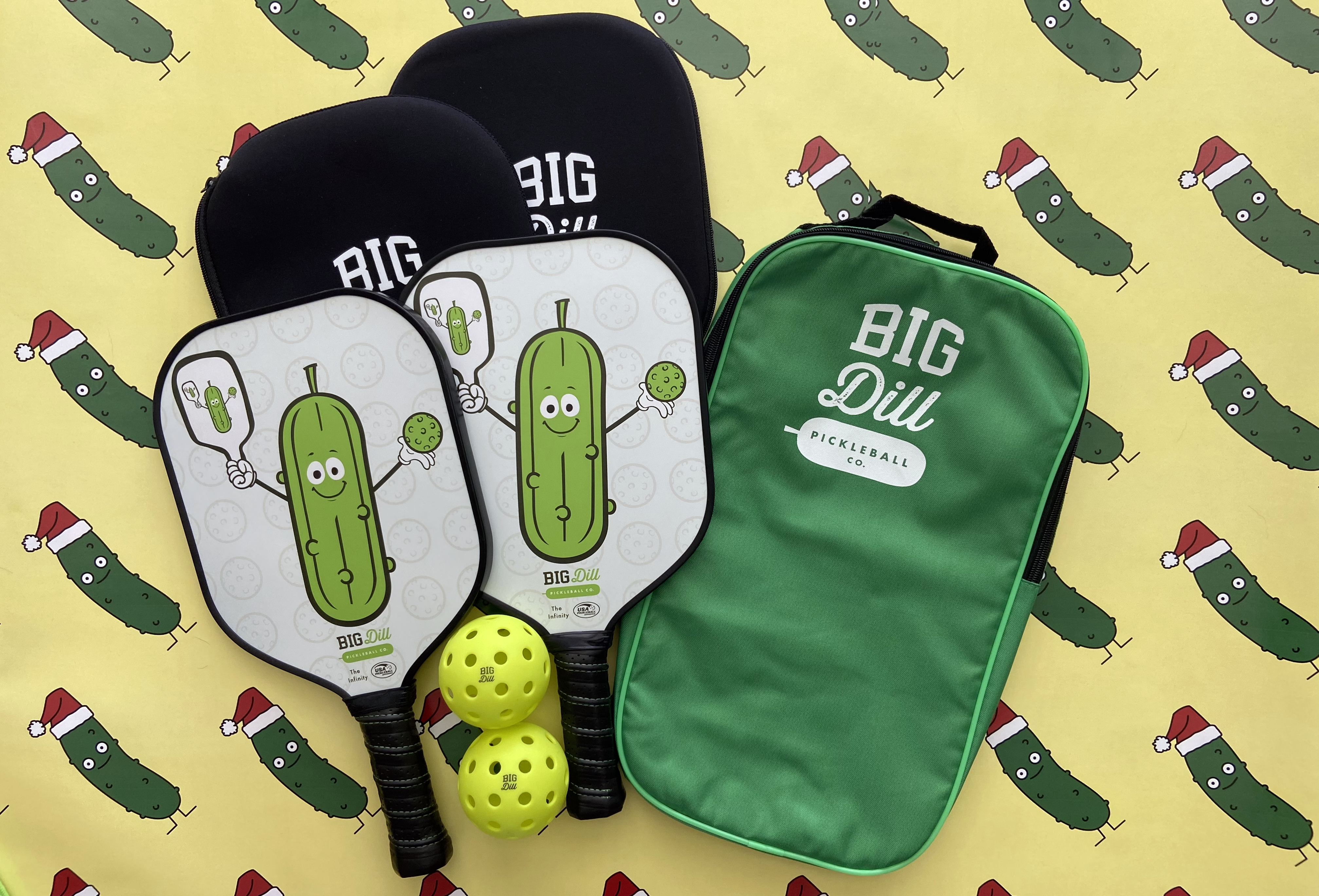 Big Dill Pickleball Set Mit 2 Fiberglas-Paddeln & Tasche – USAPA-zugelassen Für Indoor & Outdoor