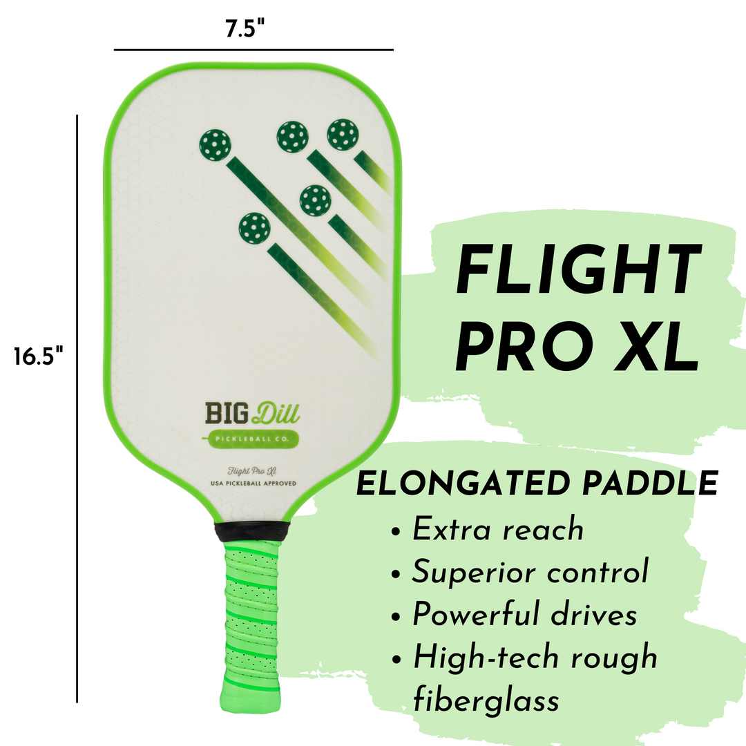 Elongated Paddle: Extra reach, superior control, powerful drives, high-tech rough fiberglass