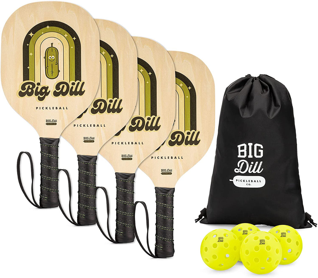 Superstar Wooden Pickleball Paddle Set of 4 Pickleball Paddles, 4 Balls & Bag - Best Beginner Starter 4-Pack of Pickleball Paddles