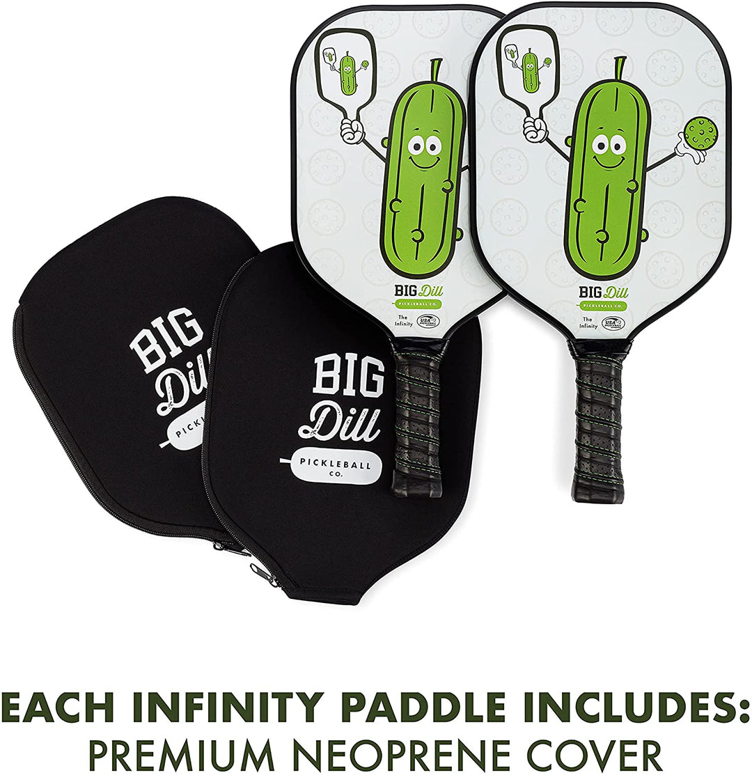 Infinity Fiberglass Pickleball Paddles Set with 2 Paddles, 2 Pickleballs, Bag & Covers - USA Pickleball Approved