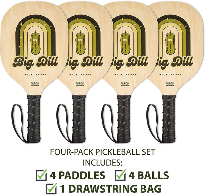 Superstar Wooden Pickleball Paddle Set of 4 Pickleball Paddles, 4 Balls & Bag - Best Beginner Starter 4-Pack of Pickleball Paddles